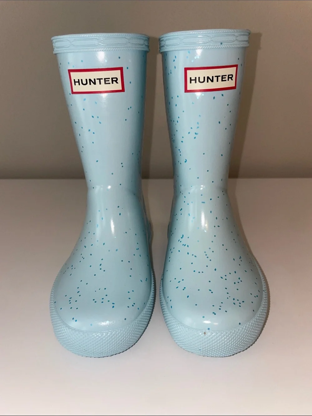 Hunter Kids Light Blue Rain Boots with Blue Speckle